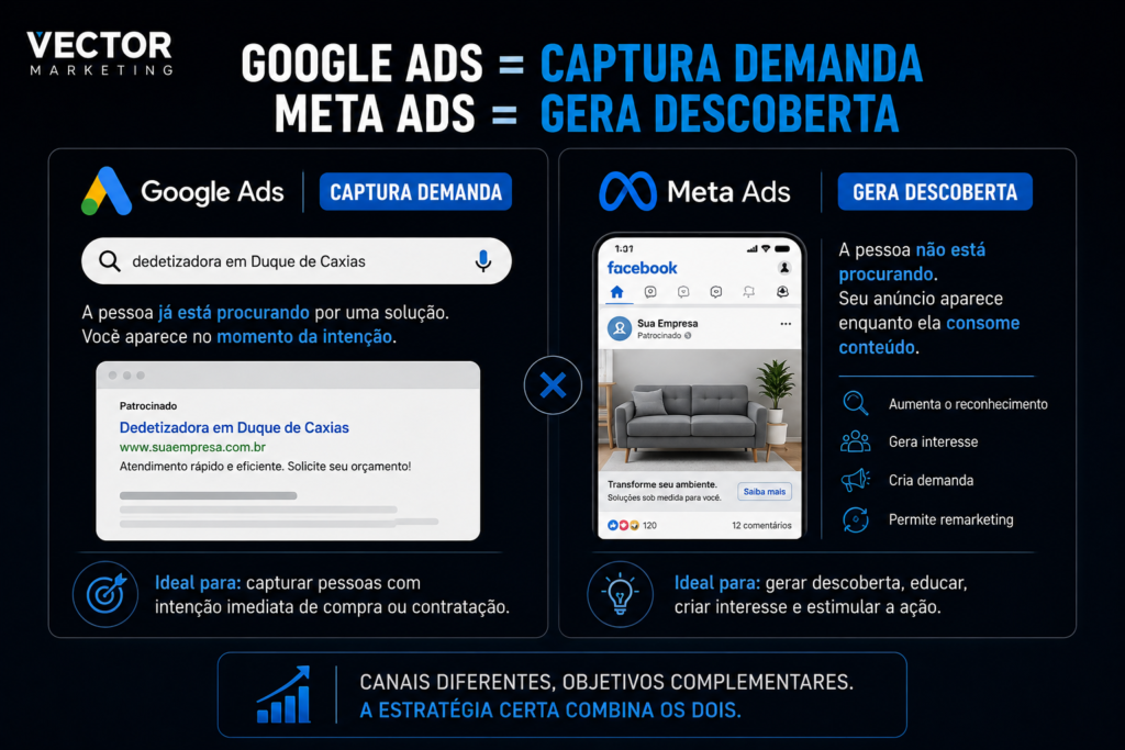 Diferença entre Google Ads e Meta Ads para pequenas empresas