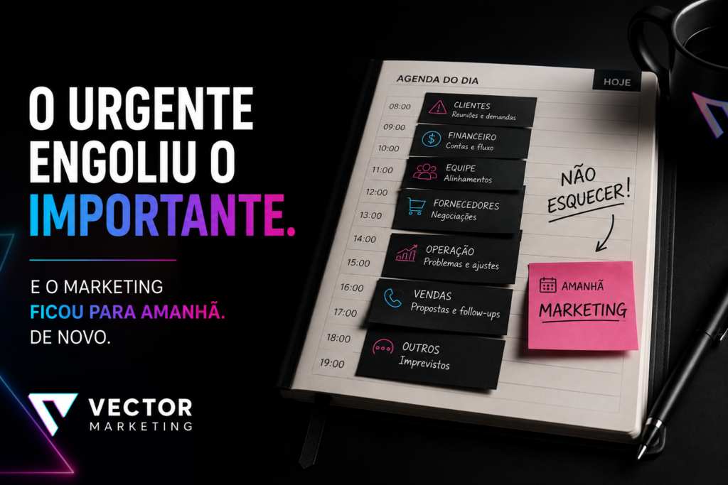 Dono de pequena empresa tentando cuidar do próprio marketing
