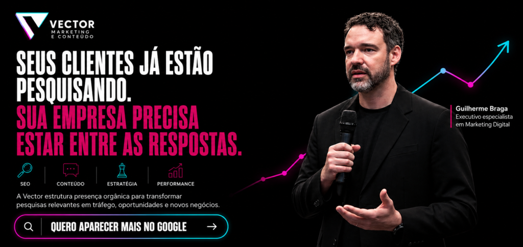 A Vector estrutura presença orgânica para transformar pesquisas relevantes em tráfego, oportunidades e novos negócios.