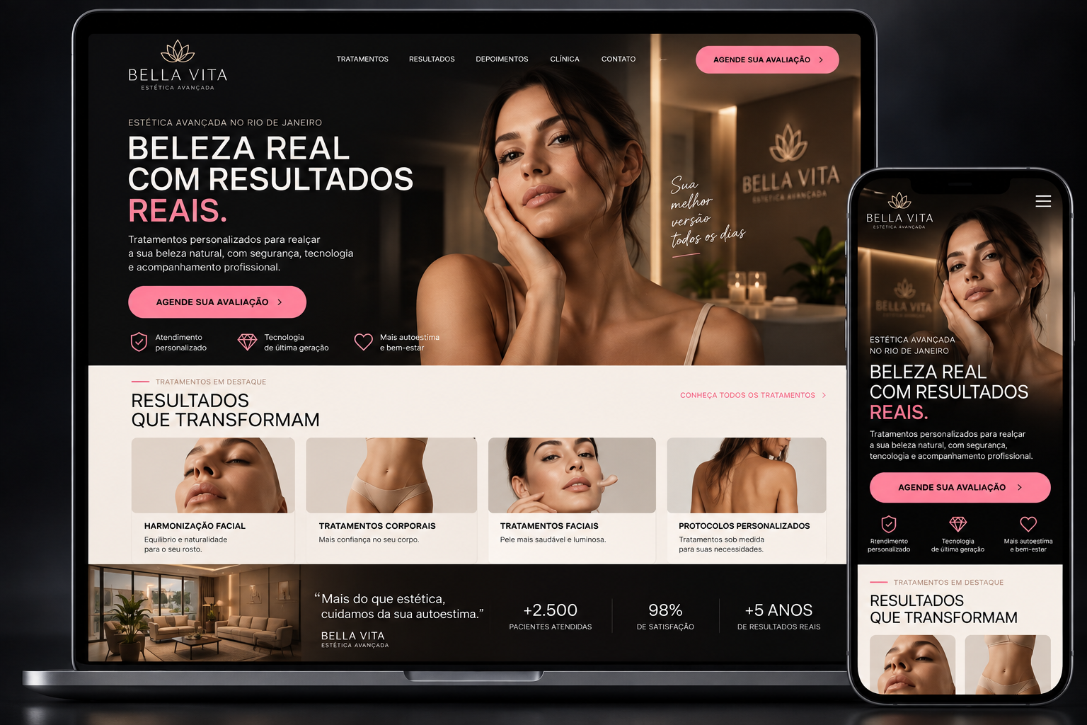 Exemplo de landing page para clínica de estética focada em campanhas de performance