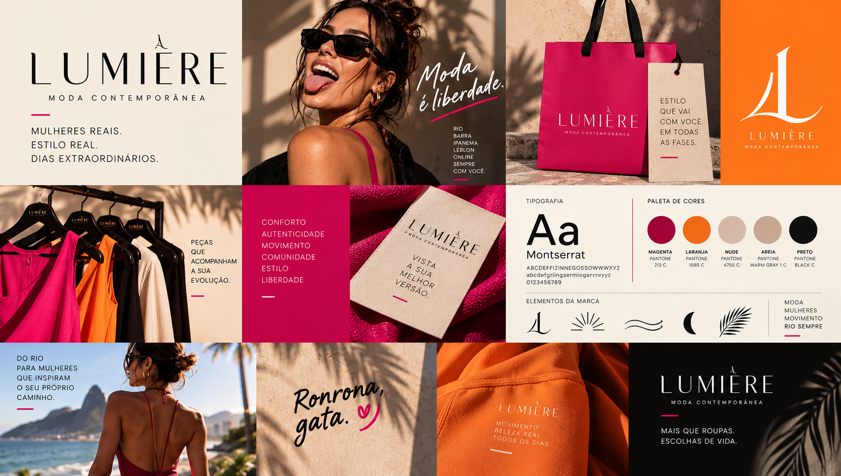 Projeto de branding para marca de moda feminina contemporânea no Rio de Janeiro