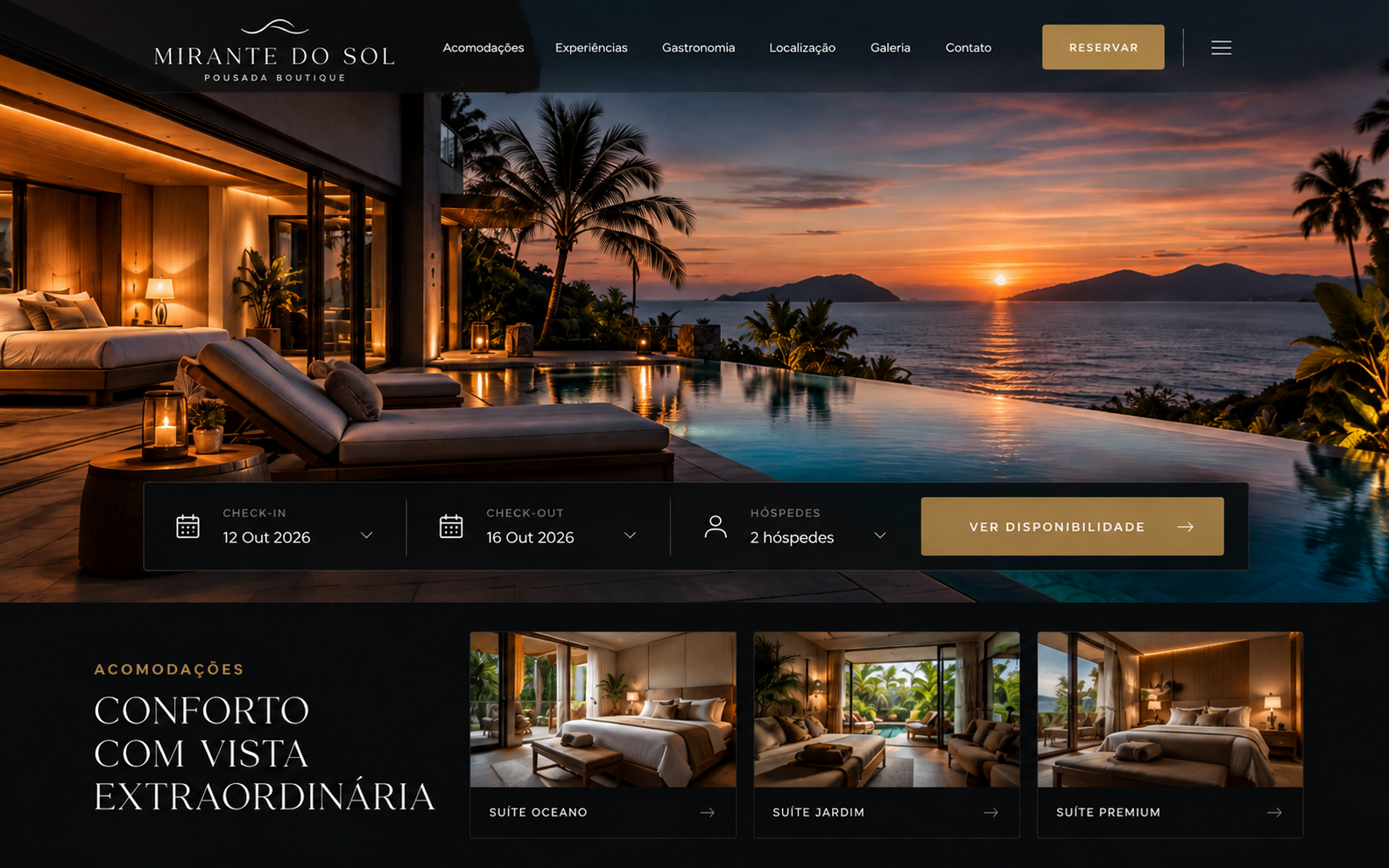 Site para hotel e pousada com acomodações e sistema de reserva direta